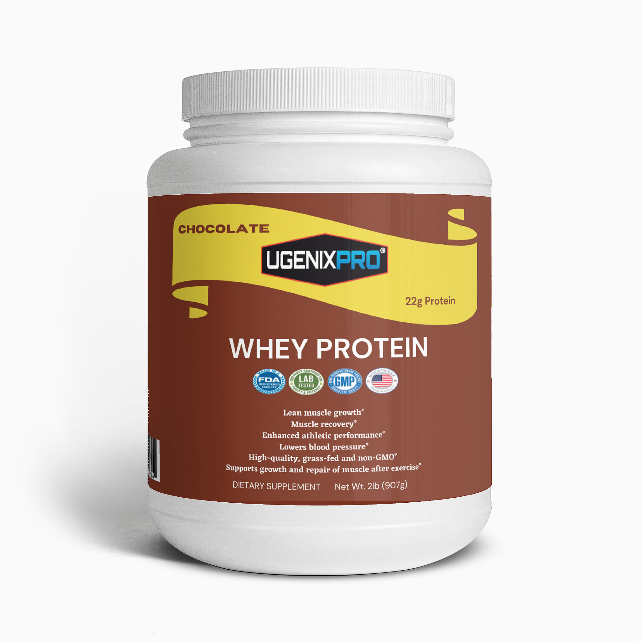UgenixPRO® Whey Protein (Chocolate) 22g Protein | Grass Fed | Non-GMO | Supports Lean Muscle Growth