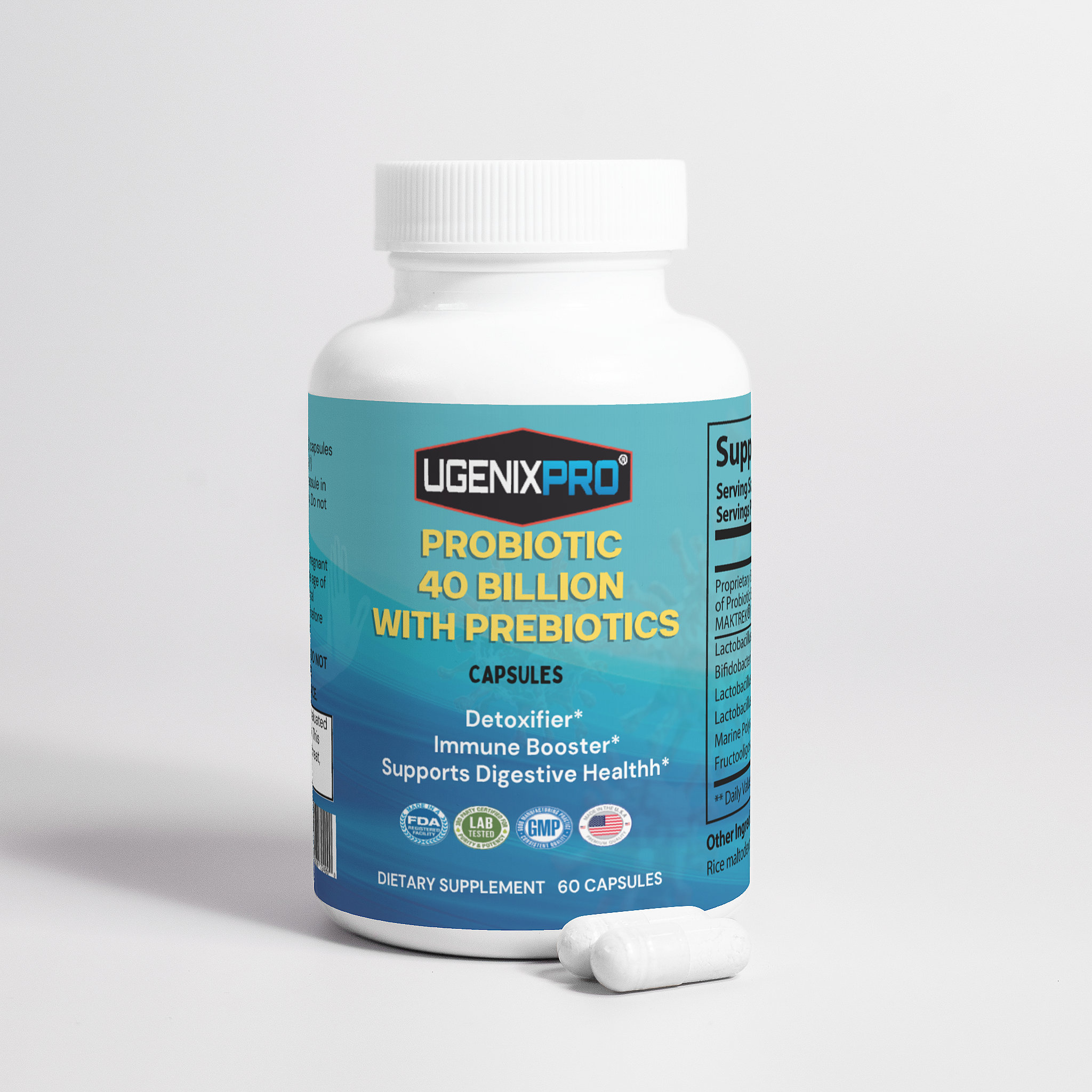 UgenixPRO® 40 Billion Prebiotics Probiotic 40 Billion CFU - Probiotics 60 Ct. | Detoxifier | Digestive Health